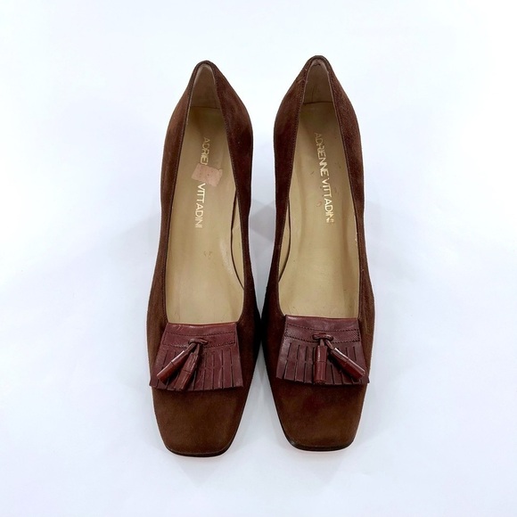 Adrienne Vittadini Brown Suede Womens 9.5 B  Tassel Loafer Heel vintage - Picture 14 of 14